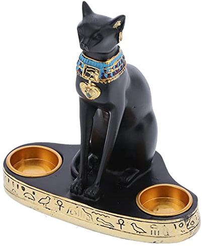 Tomotato Statua della Dea Bastet del Gatto Egiziano, 16x20cm Portacandele da Collezione in Statuetta da Collezione della Dea del Gatto Bastet Antico Egitto per La Decorazione