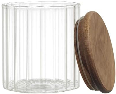 HOME DECO FACTORY Cook Concept, KA0377, Barattolo portaoggetti in Vetro Trasparente con Coperchio in Acacia, Design Moderno e Pratico, Ideale per Alimenti e Oggetti Vari, 50 cl, Naturale