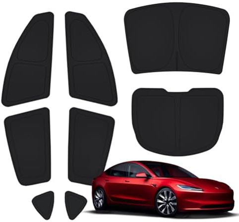 8-delad tesbeauty camping sekretessgardin speciellt designad för Tesla Model 3, uppgraderade 5-lagers campingnyanser, vindrutesskydd, solskydd, campingskärmar UV-blockerare vikbar 100% passform
