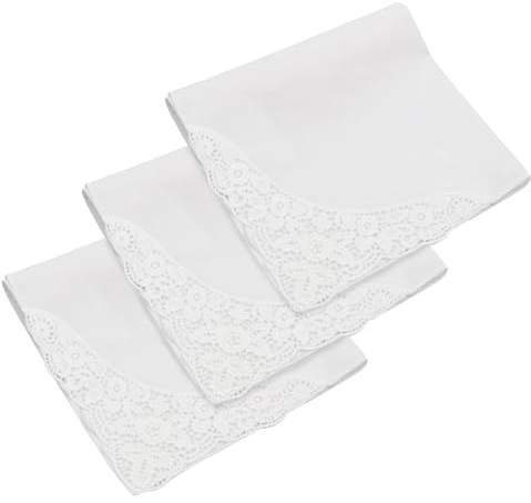 GHTIYLP Handkerchiefs for Women with Lace White Soft Cotton Ladies Handkerchiefs Portable Ladies Hankies for Wedding Party (Pattern 1-3pcs)