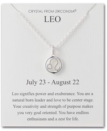 Philip Jones Leo Star Sign Zodiac Necklace and Quote Card with Zircondia® Crystals