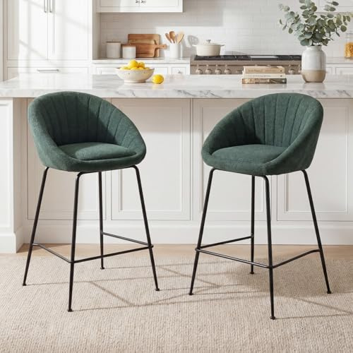 chairus Lot de 2 Tabouret de Bar en Tissu Tabourets Bar Confortable avec 4 Pieds, Chaises de Bar Moderne Chaise Haute Cuisine pour Bar/Comptoir(Vert)