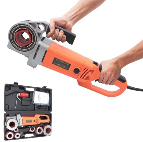 Set di filettatrici elettriche portatili per tubi, macchina per filettare tubi elettrica portatile da 2300 W con 6 filiere, spazzole di carbone sostituibili, strumento per filettare tubi portatile