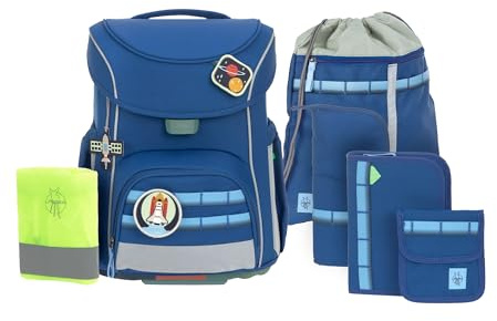LÄSSIG 7-teiliges Schulranzen Set Kinder/School Set Slim Unique Dark Blue