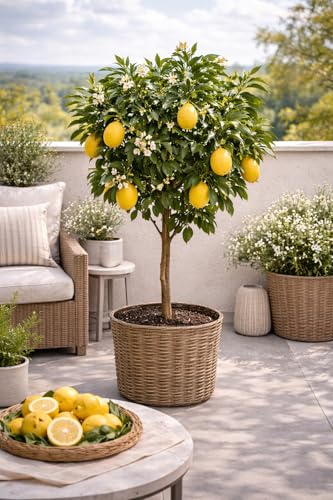 Zitronenbaum Citrus limon 'Eureka' (120-160 cm) – Immergrüner Obstbaum für Balkon, Terrasse & Garten