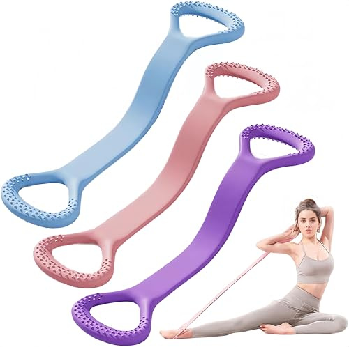 LEXICANMHS Ensemble de 3 bandes de résistance en forme de 8, bandes d'entraînement pour les bras pour le training à domicile, bandes d'exercice pour Pilates, étirements, fitness, bande élastique pour