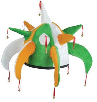 HENBRANDT 2 x Adult Irish Tricolour Jester Hat with Bells Ireland Flag St Patrick's Day Accessories One Size Irish Party Supplies Fancy Dress Costume Accessory Novelty Hats for Men and Women