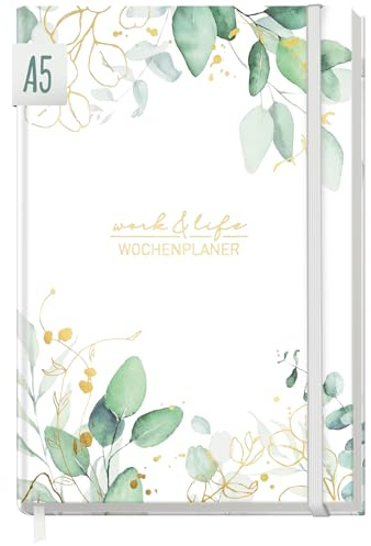 paper&you® Work & Life Wochenplaner ohne Datum A5 Blattgold undatierter Kalender zur Achtsamkeit & Selbstorganisation, Planer undatiert, Dankbarkeitstagebuch - nachhaltig & klimafreundlich