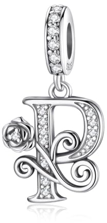 ChenYuTe Lämplig för Pandora armband bokstavsberlocker, romantiska rosberlocker, smyckesgåvor till dig själv, mamma, dotter, flickvänner, Sterlingsilver, Kubisk zirkonia