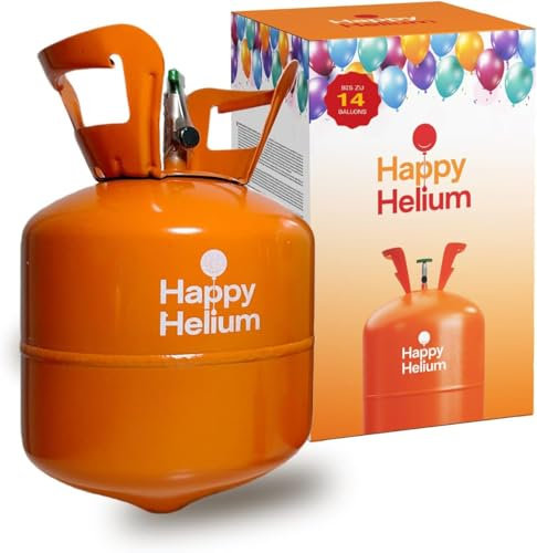 Happy Helium Gasflasche für bis zu 14 kleine Luftballons – Helium Balloon Gas, Ballongas Flasche mit Füllventil für Geburtstag, Hochzeit & Party