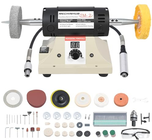 Jewelry Polisher, Adjustable Digital Display Bench Buffer, Dental Bench Polisher, Including Cotton Cloth Polishing Wheel, Abrasive Fiber Wheel, Grinding Wheel, Safety Glass, Polishing Paste, etc.