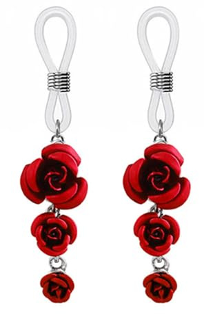 Niaspi Red Rose Floral Non-Piercing Nipple Rings Triple Flower Adjustable Dangle Nipple Noose Non Pierced Nipple Rings Elegant Body Jewelry for Women