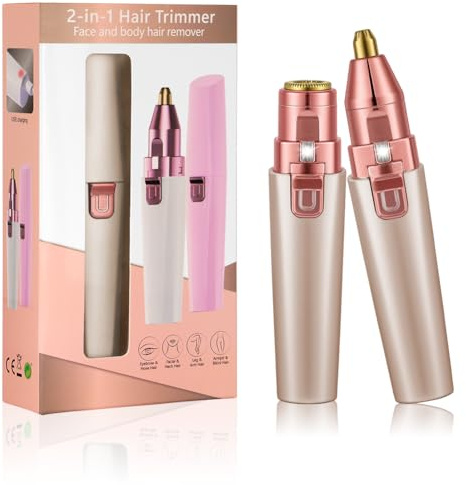 URAQT Epilateur Visage, Femme Stylo Rasoir Electrique, Tondeuse Femme Sourcil sans Fil Rechargeable pour Lèvres Bikini Bras avec LED, Or Rose
