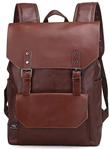 DokinReich Retro PU Leder Vintage Rucksack Wanderrucksack Hiking Backpack Damen Herren Schultertasche PU Rucksack für Camping, L, Kaffee