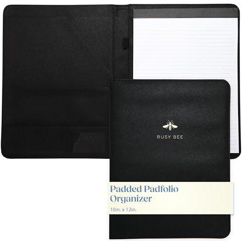 Deluxe Organizer Padded Padfolio, Portfolio Business Document Case with Ruled Letter-Size Perforated Writing Pad