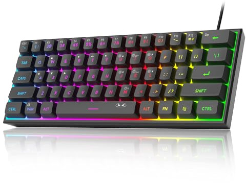 MageGee TS91 - Mini tastiera da gioco 60%, retroilluminata RGB, tastiera ultra-compatta a 61 tasti, ergonomica, impermeabile, meccanica, per PC, Mac, PS4, Xbox ONE (nero)