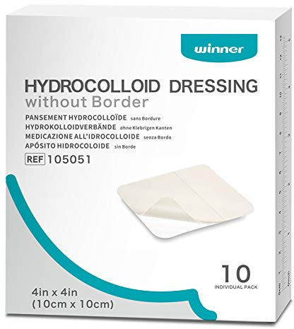 Winner Medical Sterile Hydrocolloid Dressing 10cm x 10cm, 0.5mm Thickness, 10 Pcs Extra Thin Wound Dressings for Light Exudate,Highly Absorbent Bed Sore Bandages Faster Healing