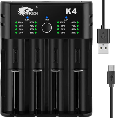 IMREN 18650 Cargador de Batería, Universal de 4 Ranuras de Carga rápida para 3.7V 18650 14500 14650 17500 18350 18650 18700 20700 21700 22650 26650 y 1.2V Ni-MH/Ni-CD AA AAA C Batería