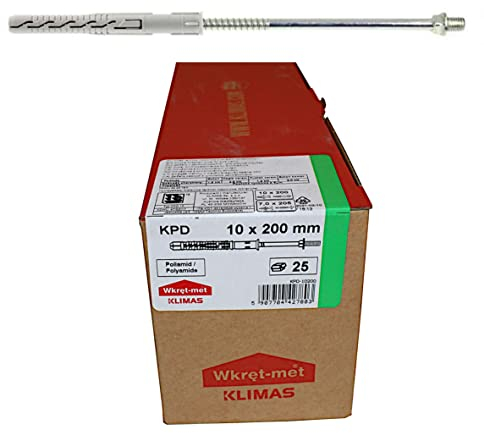 KPD - Tacos para marco (10 x 200 mm, con tornillo, 7 x 205 mm, cabeza roscada M8, abrazadera para tubos de bajada, 25 unidades)