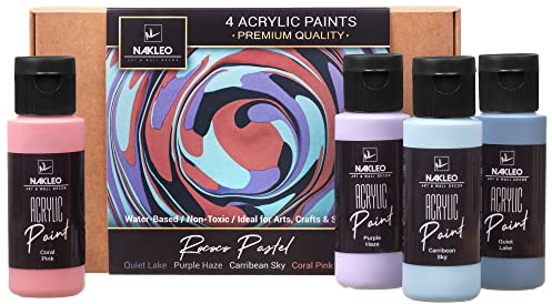 Nakleo Acrylic Paints Set, 4 Colours (60ml, 2oz) Rococo Pastel Blue Purple Pink, Non-Toxic Water-Based Matte, Art and Craft Supplies DIY, Painting Stencils Wall Wood Canvas Paper Fabric Stone