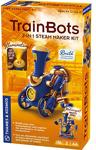Thames & Kosmos TrainBots: 2-in-1 STEAM Maker Kit | Build 2 Steampunk Robots w/LED Lights | Explore Robots & Engineering | Includes Ultrasonic Atomizer | Ages 8+ with Help; 12+ for Independent Play