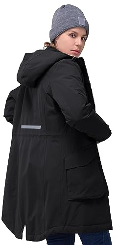 33,000ft Cappotto invernale da donna, lungo, caldo, parka, giacca funzionale ispessita, con cappuccio, giacca per le mezze stagioni, Nero , L