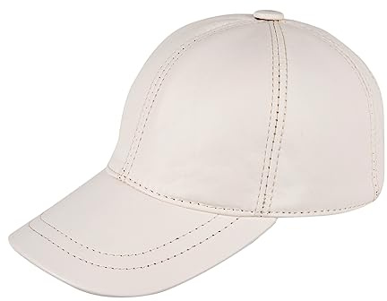 Zessano Gorra de béisbol unisex de piel auténtica, 100% piel de oveja para hombre y mujer, con correa trasera ajustable, Blanco, S/XXL