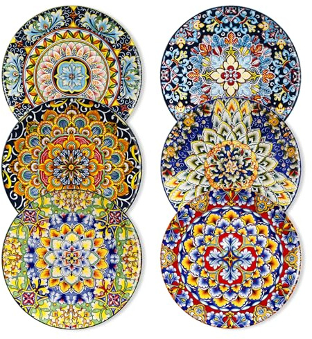 vancasso Salad Plates Set of 6-8.5 Inch Ceramic Dessert Plate, Small Dinner Plate Set, Microwave, Oven and Dishwasher Safe, Colorful Bohemian Style Dishes for Kitchen