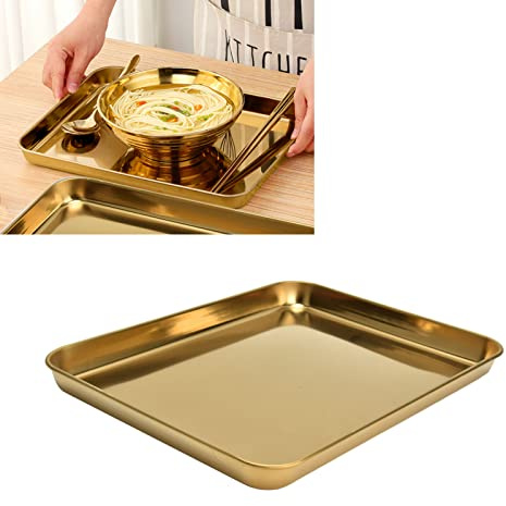Bandeja Rectangular De Acero Inoxidable, Rectangular, Decorativa, Para Servir Con Espejo, Bandeja Inferior Para Plato De Fondo Plano, Restaurante, Hogar, Oro Plano Dorado Para Alimentos, Bodas, Fiesta