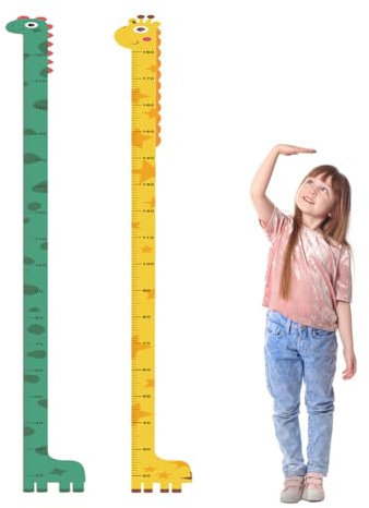 Kinder Körpergröße Höhentabelle,Kinder Messlatte,Baby Messlatte Höhe Diagramm,Größenmesser Kinder und Baby,Baby Messlatte Höhe,Kindergarten Tier Wandabziehbild,Dinosaurier und Giraffen,180cm 2Stücke