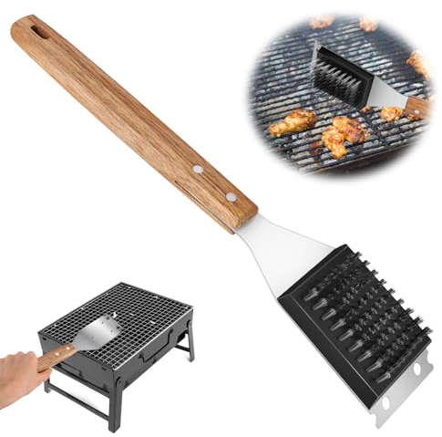 LWMTT Grillbürste Edelstahl, Drahtbürste Grillrost mit Schabern, 38cm Bürste für den Außengrill mit Wärmedämmung Griff für Gasgrill Kugelgrill Elektrogrill und Grillrost