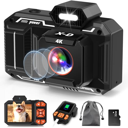 Digitalkamera, 4K 48MP HD AutoFocus Fotoapparat kamera fotokamera mit 32G SD Karte Digital Cameras Kompaktkamera für Kinder Teenager Anfänger - Black