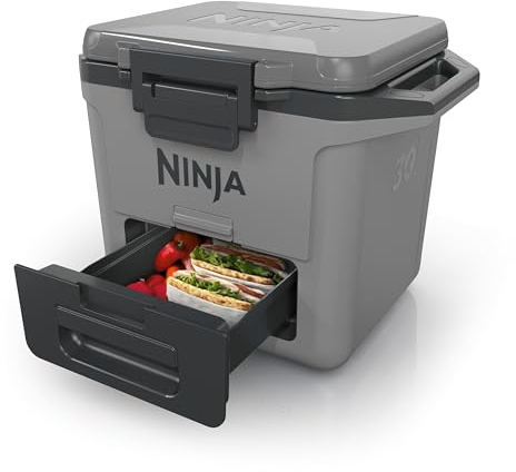 Ninja FrostVault Hard Cooler 28L, Cool Box, Keeps Ice up to 5 Days, Integrated Dry Storage Drawer Refrigerator Temperature, 48 Cans, Slate Grey FB131EUGY