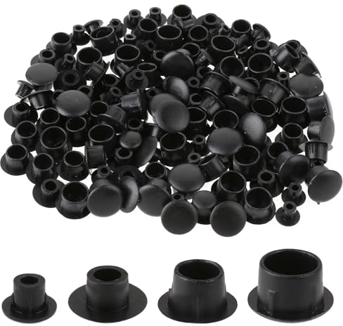 Molain 120 Stück Abdeckkappen Für Bohrlöcher, Kunststoff Lochstopfen Möbel Abdeckkappen, Schraubenabdeckung Möbel Lochabdeckung für Schrauben Möbel Bohrungen (5mm/6mm/8mm/10mm)(schwarz)