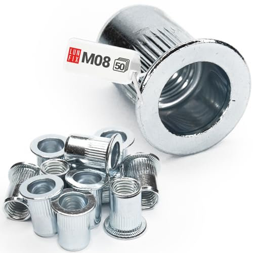 Dadi per rivetti ciechi in acciaio, testa piatta M08, 50szt