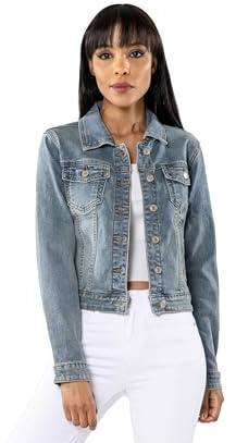 Nina Carter S338 dam jeansjacka övergångsjacka lätt tvätteffekt jacka blå denim casual, Vintage blå (S338-1), XL