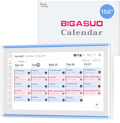 BIGASUO Calendario digitale da 15,6 pollici, con schermo tattile Full HD, pianificatore intelligente per programmi familiari, montaggio a parete e scrivania, ideale per pianificazione quotidiana e