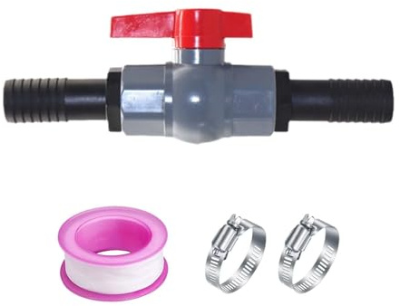 PVC poolventil, PVC kulventilsats, PVC Kulventil vattenförsörjning, kulventil med slangkontakt PVC, PVC pool avstängningsventil, kulventil för slangar, 1 1/4 tum, för 32 mm slang, med hinkanslutning