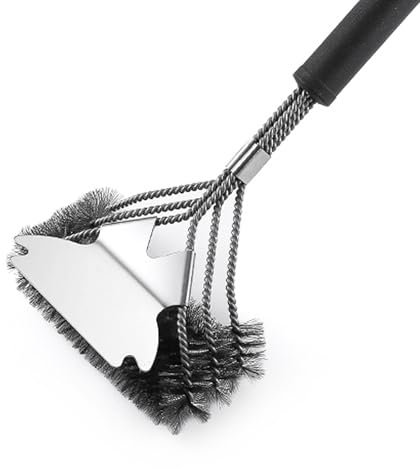 LHLXZQ Cepillo de Barbacoa, Cepillo de Limpieza para Parrilla con Cerdas de 3 Lados de Alambre de Acero Inoxidable y Rascador, 360° Limpiar, Herramientas de BBQ para Parrilla de Gas/Carbón/Eléctrica#2