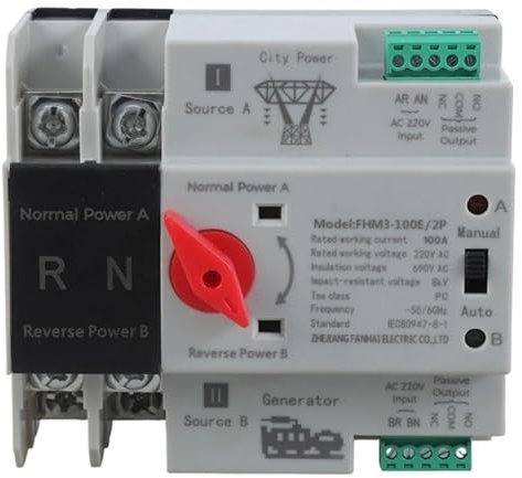 Commutateurs de transfert automatiques double puissance 090D 2P 100 A, montage DIN, sélecteurs électriques for onduleur et générateur