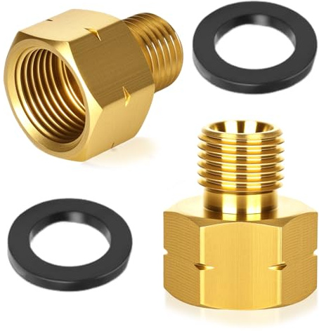 Rzspher 2 Stück Gas Adapter,3/8 auf 1/4 Messing Gasflaschen Gasanschluss Adapter,Gasflasche Gasschlauch Verbinder Dichtring Gasadapter IG 3/8 x AG 1/4 für Gaskocher,Campingkocher,Hockerkocher