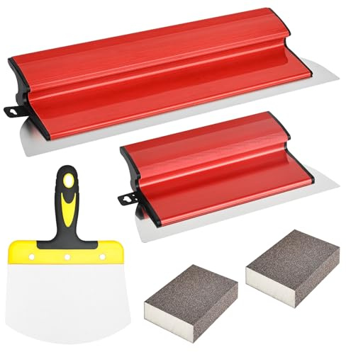 PYserne Flächenspachtel Set, 2 Stücke Spachtel Werkzeug 40cm/25cm mit 2x Schleifschwamm und Gebogener-Spachtel Trockenbau Skimming Tools für große Arbeitsbereich Wand Dekoration Bau Werkzeug
