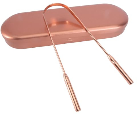 ibasenice Raschietto Pulizia Lingua in Rame Naturale 1 Pezzo, Tongue Scraper e Tongue Cleaner, Spazzola Orale per Rimuovere Residui e Combattere Alito Sgradevole, Strumento Orale per Uso Quotidiano