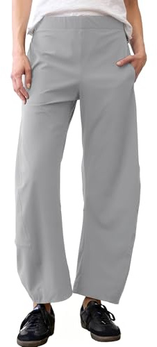 SeeLuNa Women Barrel Travel Pants Elastic Waistband Tapered Leg Baggy Mid Rise Work Trousers Lounge Pant with Pockets