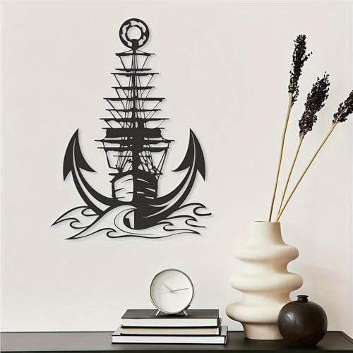 Obra de Arte de Metal para decoración de Pared, Ancla de 11.4 x 15.7, Escultura Art déco de Estilo náutico para decoración de baño costero, Acento Creativo para repisa