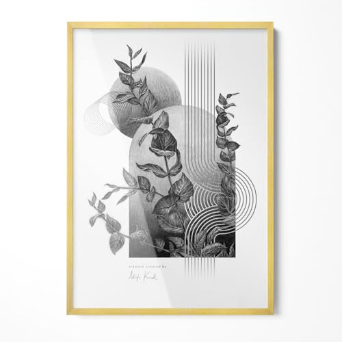 Marco de Foto 70x100 cm Dorado Lámina Acrílica Salón y Dormitorio para Póster Intercambiable Elegante Decoración de Plástico Colgar en Pared Alta Qualità