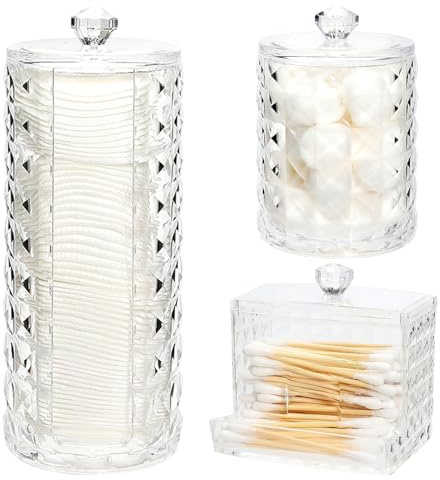 Hwtcjx 3 Stück Wattestäbchen Halter, Wattepad-Halter, Wattepads Aufbewahrung, Wattestäbchen Behälter mit Deckel, Wattepadspender, für Wohnzimmer, Schlafzimmer, Badezimmer (Transparent)