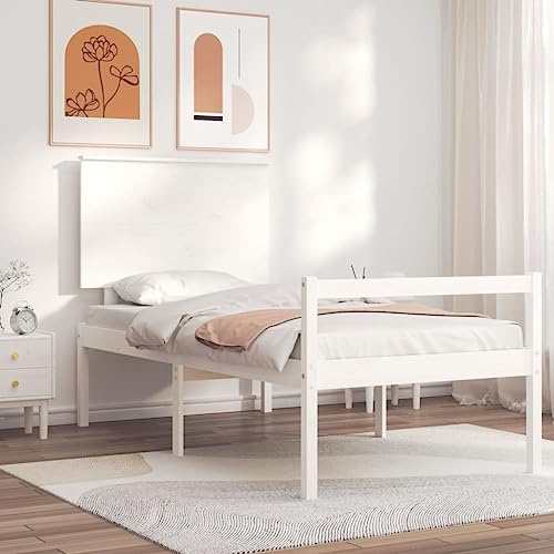 Genérico Cama para Personas Mayores con cabecero Madera Maciza Blanco, Camas y somieres Blanco,3195447