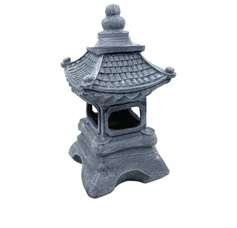 CashMuch Outdoor Solar Pagoda Statue, Grey Stone Finish Resin Japanese Lantern with Flocked Moss Detail for Garden Landscape, for Weatherproof Design