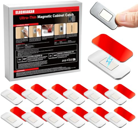 Elechiakan 12Pack Magnetic Cabinet Door Catch Latches with Strong Adhesive